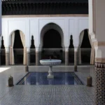 Courtyard with pool in La Mamounia Hotel (former historic palace)